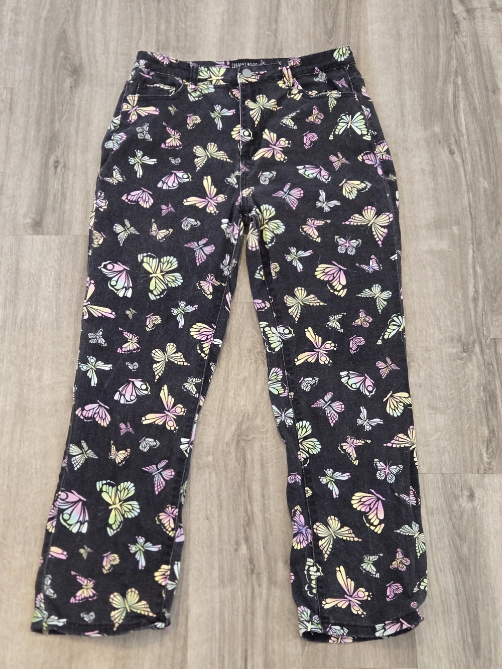 Current Mood Black Jeans with Pastel Butterfly Motif